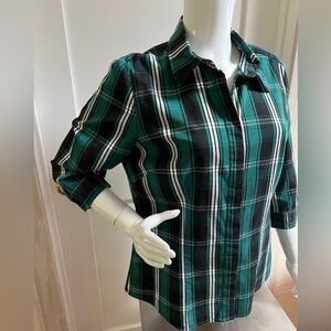 Yarn Dyed Dark Teal/Black Plaid Blouse   12P